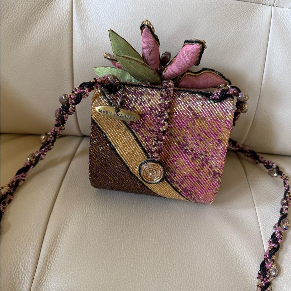 Vintage Mary Frances Pink and Gold Beaded Clutch